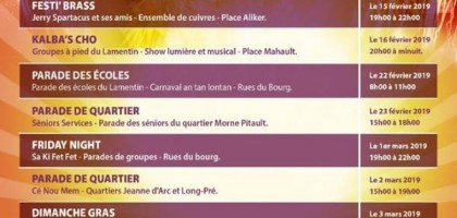 Carnaval 2019 au Lamentin- Le programme